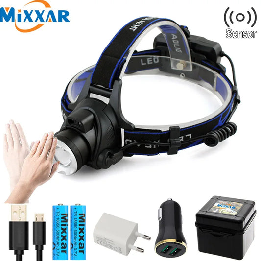 LED Headlamp zoomable headlight Inductive bright head lamp camping/fishing headlight