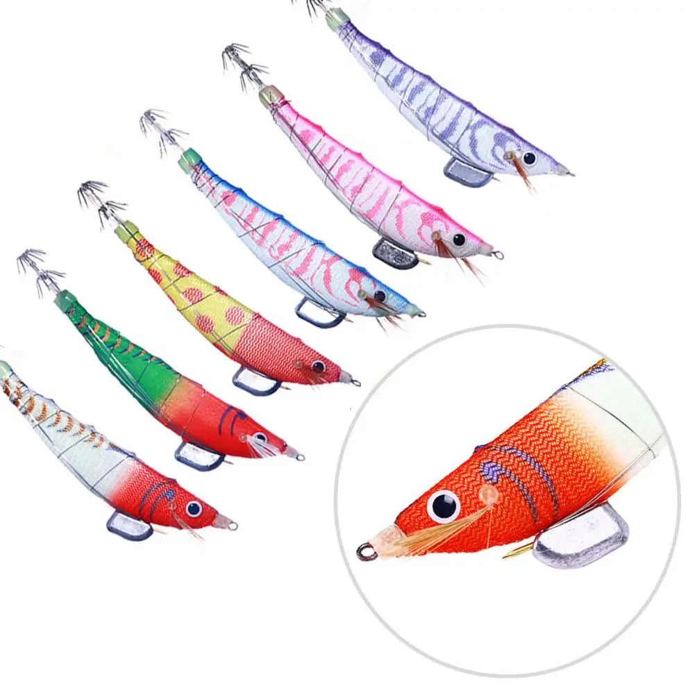 5-20pcs  Artificial Bait Luminous Bait Squid Hook Wood Shrimp Lures