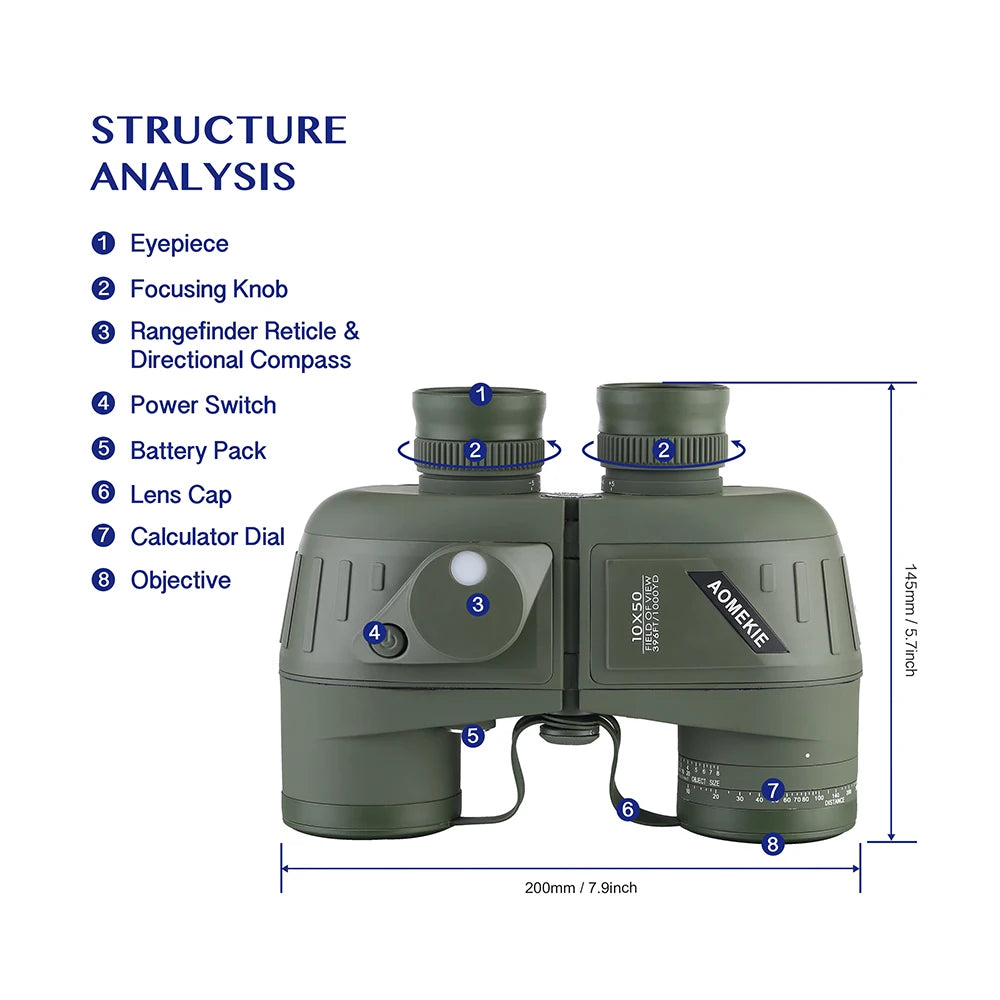 Marine Binoculars 10x50 Waterproof Binoculars with Rangefinder Compass