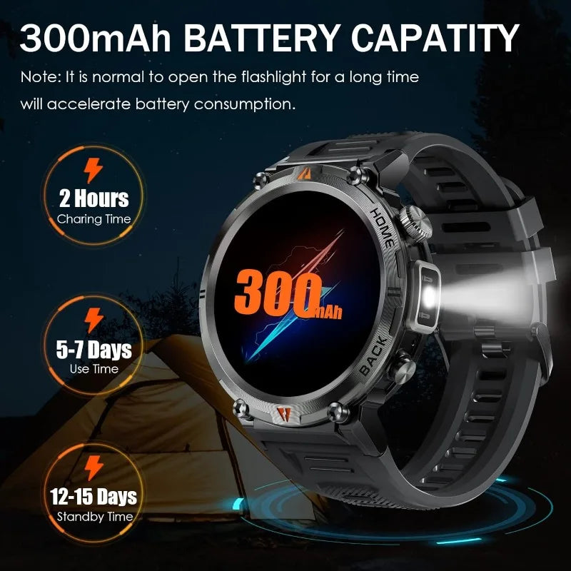 Military Smart Watch for men Waterproof Smart Watch with 100+ Sports Modes Fitness Tracker