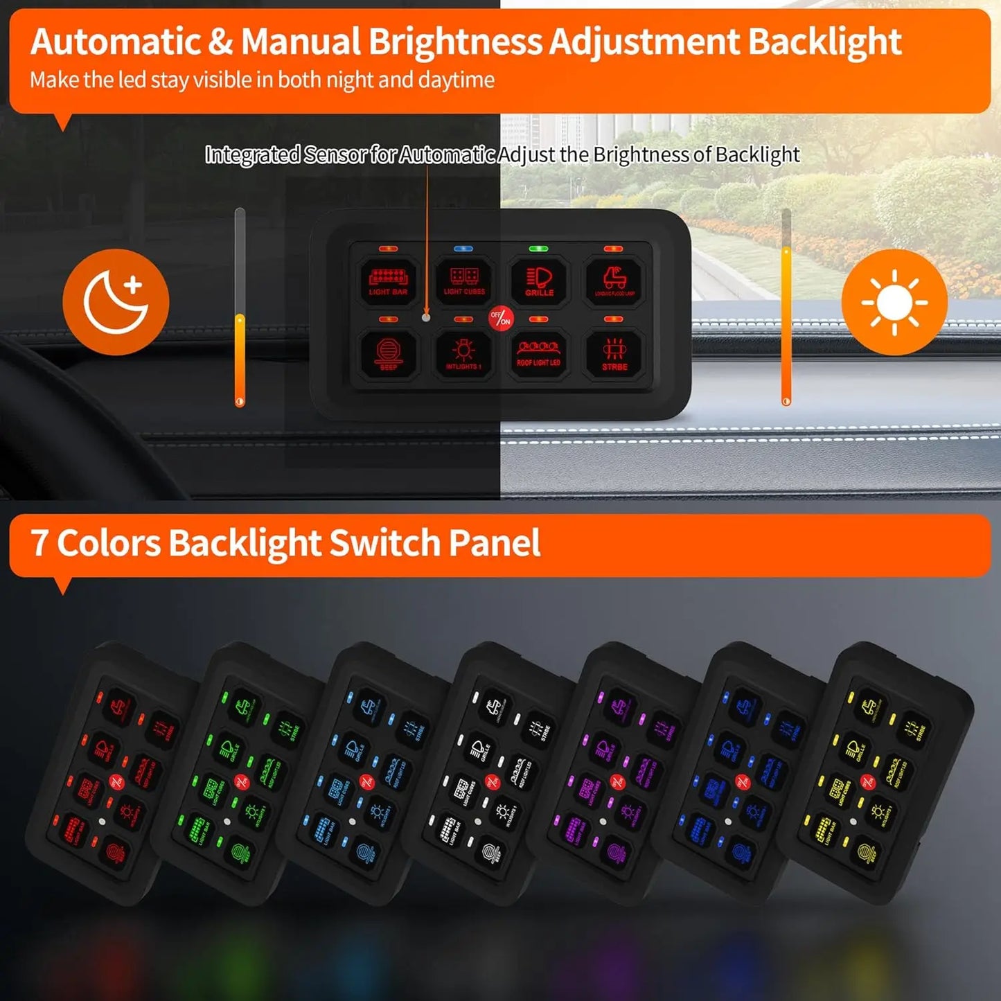 8 Gang Switch Panel RGB LED Light Switch Panel Touch Control Switch Pod Box for Truck Jeep