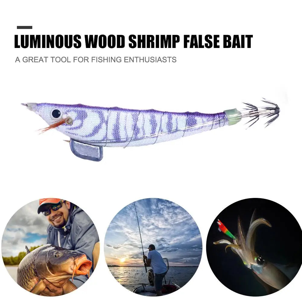 5-20pcs  Artificial Bait Luminous Bait Squid Hook Wood Shrimp Lures