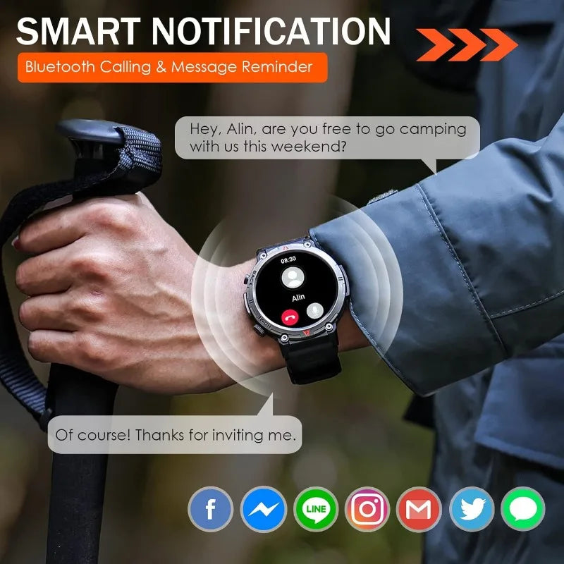 Military Smart Watch for men Waterproof Smart Watch with 100+ Sports Modes Fitness Tracker