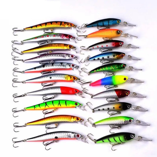 20Pcs Fishing Lure Tackle Kit Floating Fishing Minnow Crankbait