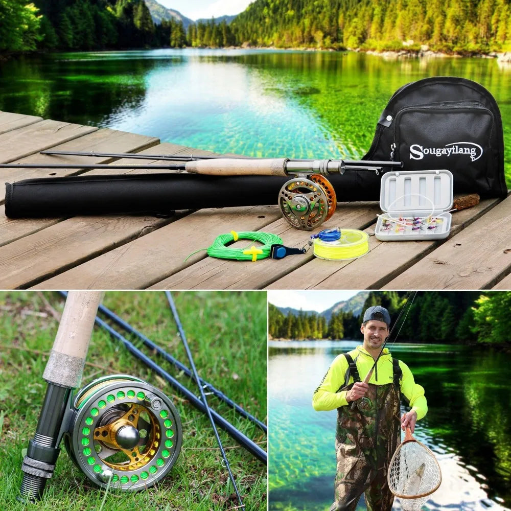 Fly Fishing Rod Reel Combos Lightweight Portable Fly Rod Aluminum Alloy Fly Reel