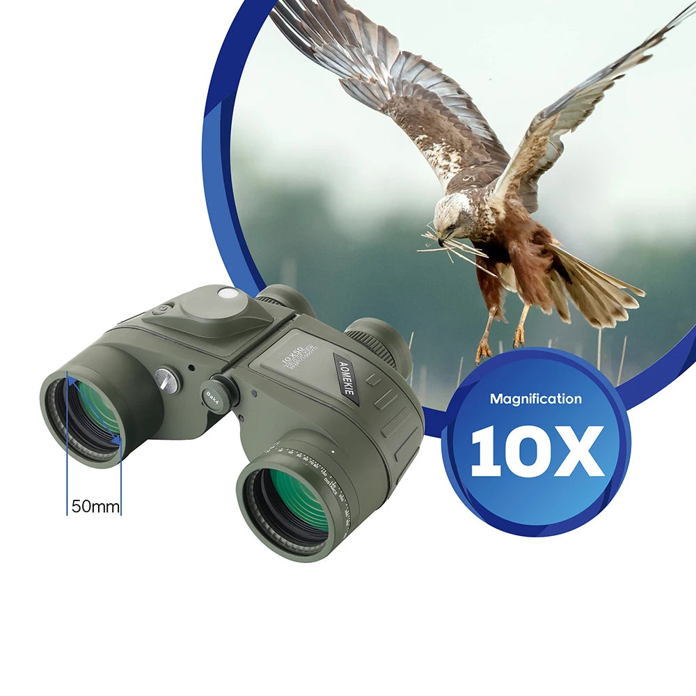 Marine Binoculars 10x50 Waterproof Binoculars with Rangefinder Compass