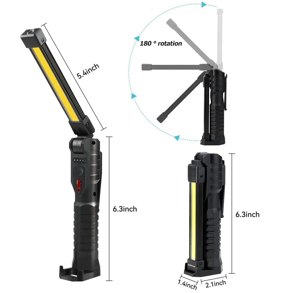 2PCS Folding Work Light COB Flashlight Magnetic Portable LED