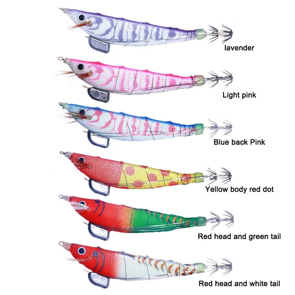 5-20pcs  Artificial Bait Luminous Bait Squid Hook Wood Shrimp Lures