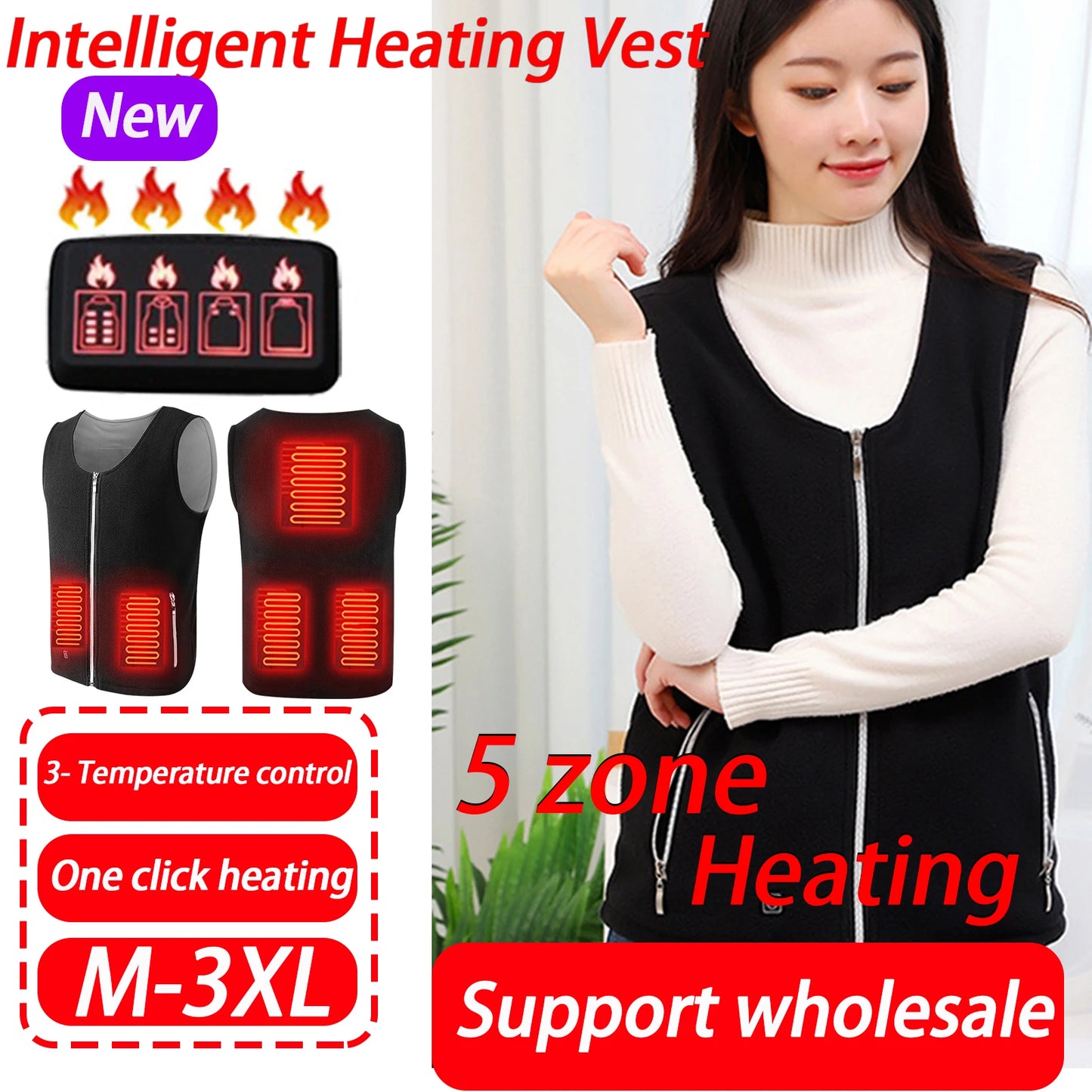 5 Places Heated Vest Men Women Usb Heated