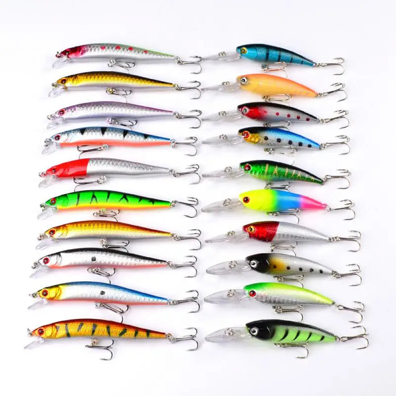 20Pcs Fishing Lure Tackle Kit Floating Fishing Minnow Crankbait