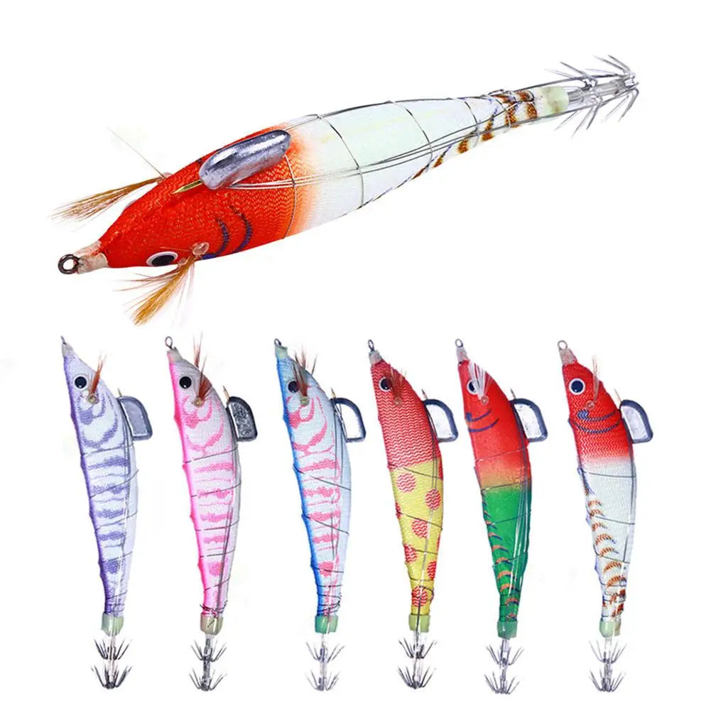 5-20pcs  Artificial Bait Luminous Bait Squid Hook Wood Shrimp Lures