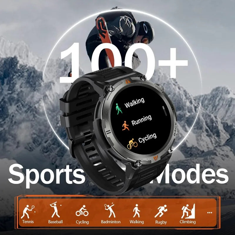 Military Smart Watch for men Waterproof Smart Watch with 100+ Sports Modes Fitness Tracker